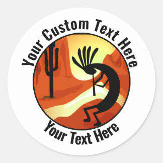 Pegatina Redonda Personalizado de sol del desierto de Kokopelli 3"