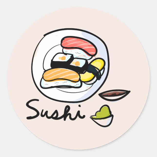Pegatina Redonda Personalizado de sushi adorable arte japonés (Anverso)