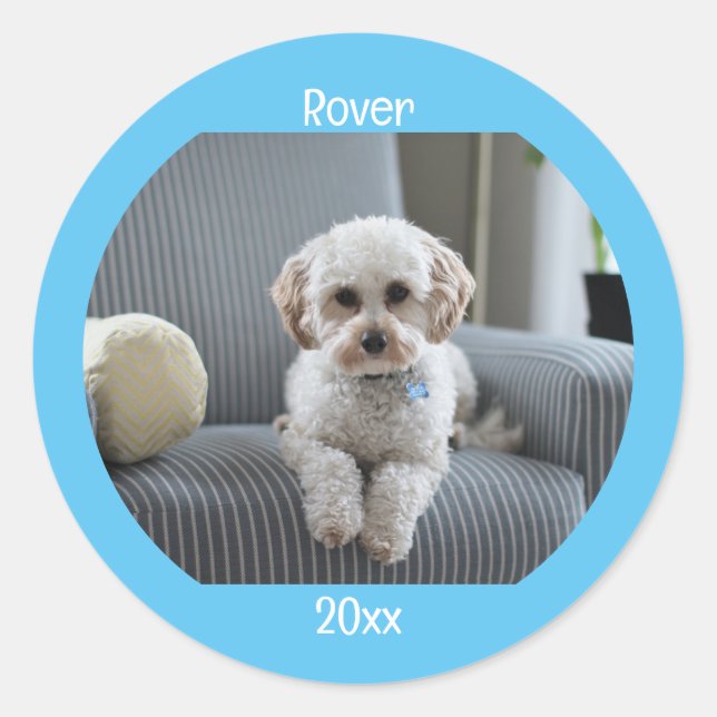 Pegatina Redonda Personalizado de texto de dos líneas de la foto pe (Anverso)