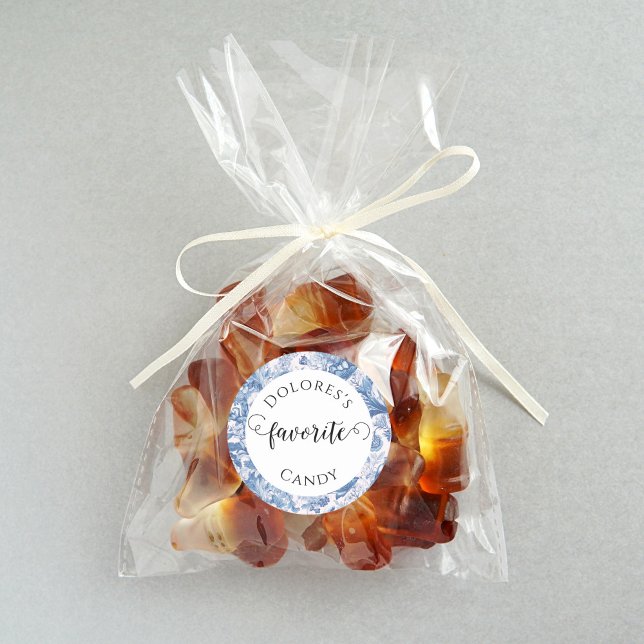Pegatina Redonda Personalizado de toile azul francés Candy favorito (Create custom party favors with your favorite candy!)