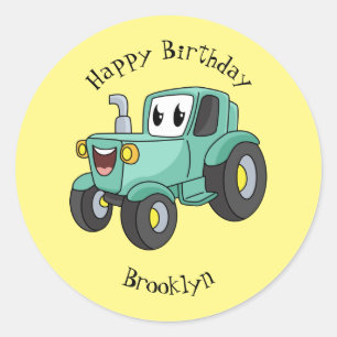 Pegatina Redonda Personalizado de tractores verde feliz