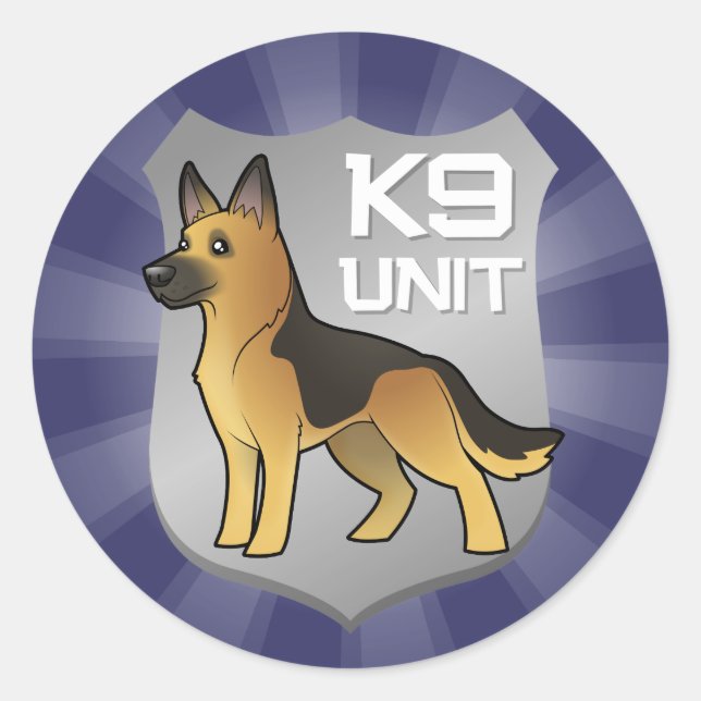 Pegatina Redonda Personalizado de unidad K9 German Shepherd (Anverso)