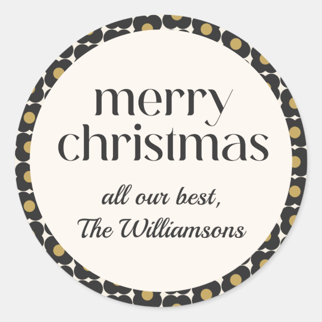 Pegatina Redonda Personalizado de vacaciones de Navidades de oro ne (Anverso)