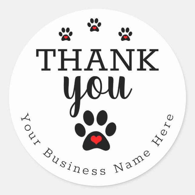Pegatina Redonda Personalizado de White Dog Paw Gracias Pegatinas (Anverso)