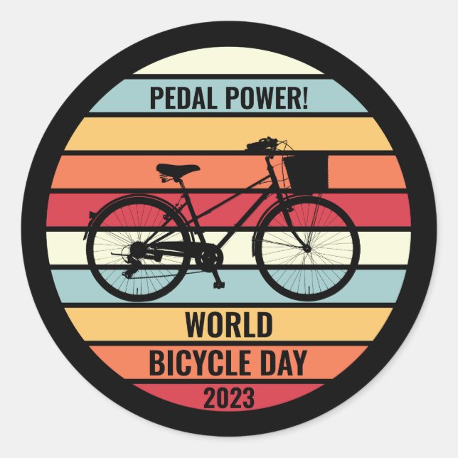 Pegatina Redonda Personalizado del Día Mundial de la Bicicleta 2023 (Anverso)