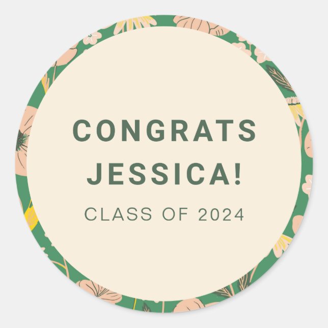Pegatina Redonda Personalizado del Partido de Graduación Floral Ver (Anverso)