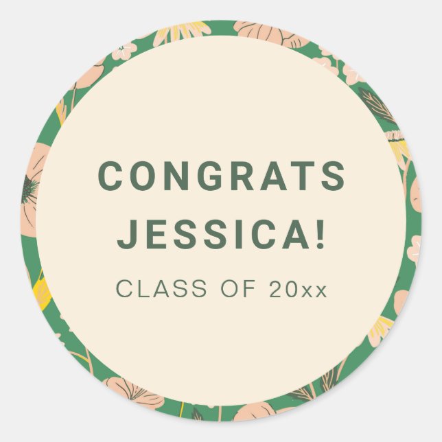 Pegatina Redonda Personalizado del Partido de Graduación Floral Ver (Anverso)