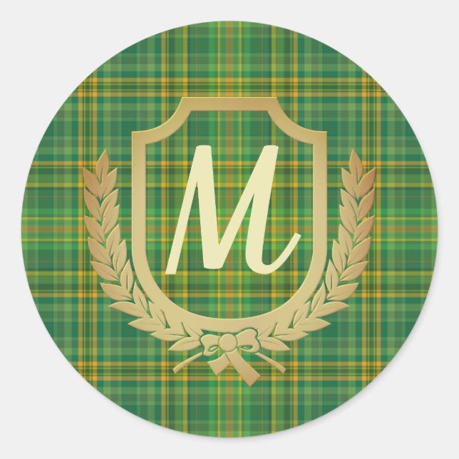 Pegatina Redonda Personalizado del tartán verde rico (plaid) (Anverso)
