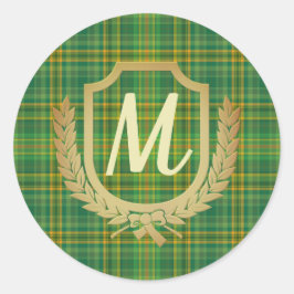 Pegatina Redonda Personalizado del tartán verde rico (plaid)