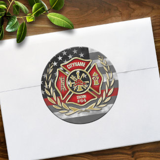 Pegatina Redonda Personalizado delgado del Departamento de Bomberos