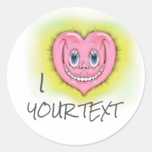 Pegatina Redonda Personalizado dibujado mano sonriente lindo rosa c