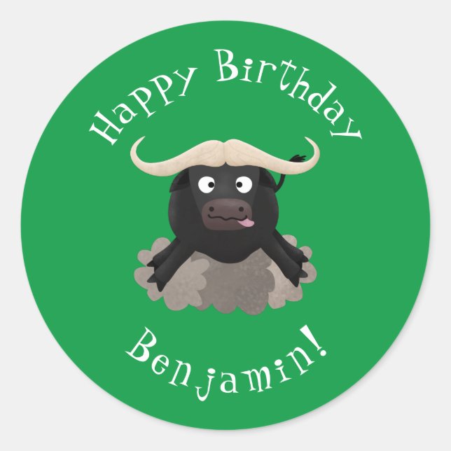 Pegatina Redonda Personalizado divertida de búfalo de agua corrient (Anverso)