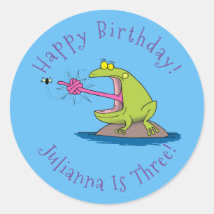 Pegatina Redonda Personalizado divertida de rana y mosca