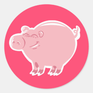 Pegatina Redonda personalizado divertido de cerdo rosa