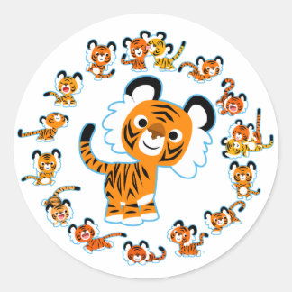 Pegatina Redonda Personalizado divertido Tigers Mandala (azul) Pega