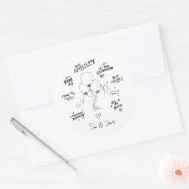 Pegatina Redonda Personalizado Doodle Balón moderno Feliz cumpleaño