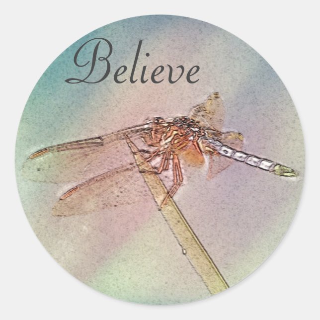 Pegatina Redonda Personalizado Dragonfly Pastel Inspirador (Anverso)