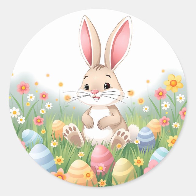Pegatina Redonda Personalizado Easter Bunny (Anverso)