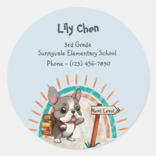 Pegatina Redonda Personalizado educada Bulldog francés de vuelta a