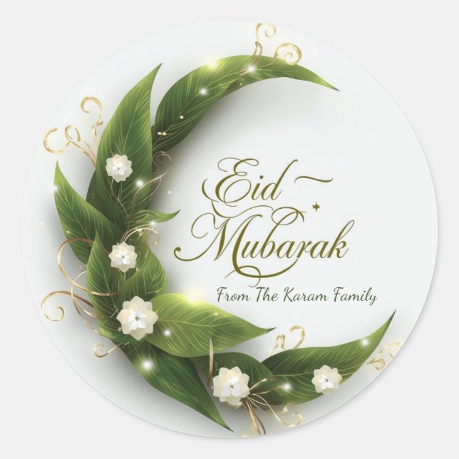 Pegatina Redonda Personalizado Eid Mubarak musulmán clásico moderno (Anverso)
