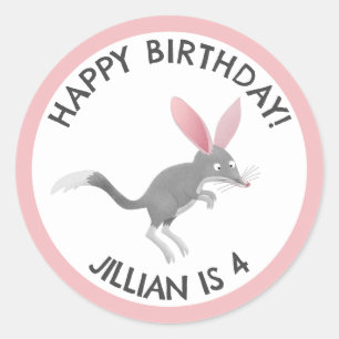 Pegatina Redonda Personalizado el feliz cumpleaños del bilby austra