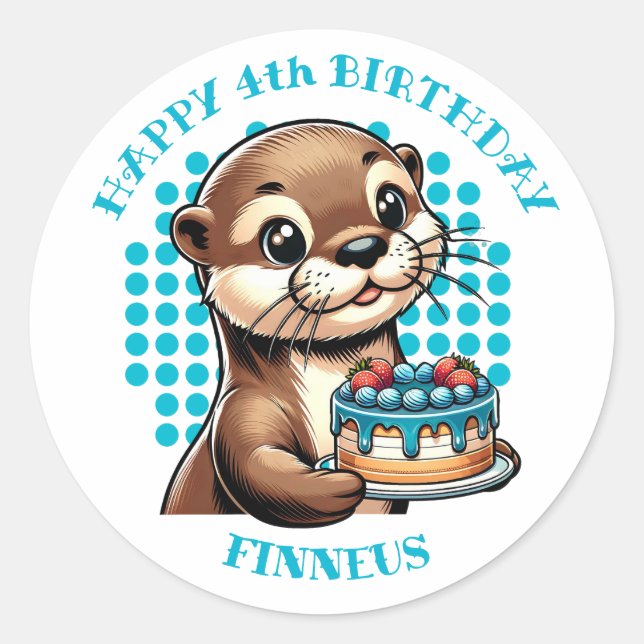 Pegatina Redonda Personalizado el primer cumpleaños de un chico con (Anverso)