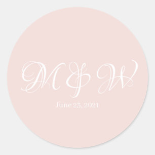 Pegatina Redonda personalizado elegante del guión de un boda rosado