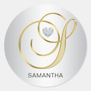 Pegatina Redonda Personalizado Elegante Silver Gold Monogramado Ini