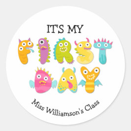 Pegatina Redonda Personalizado, ES MI PRIMER DÍA Animal Infantil
