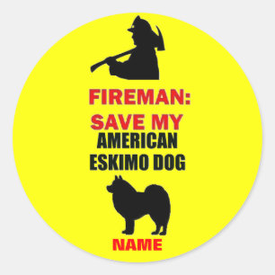 Pegatina Redonda Personalizado Estadounidense Eskimo Dog Fire Safet