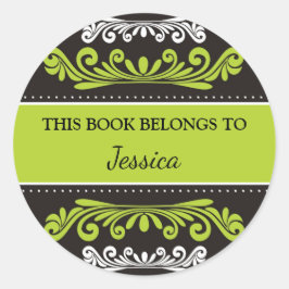Pegatina Redonda Personalizado Este Libro Pertenece Al Verde