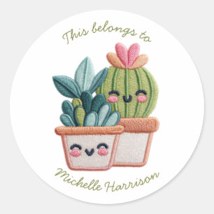 Pegatina Redonda Personalizado Esto pertenece a Kawaii Cactus