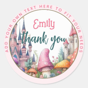 Pegatina Redonda Personalizado Fairy Pink Princesa Fairytale Fairyc