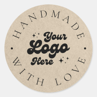 Pegatina Redonda Personalizado Faux Kraft Logotipo comercial hecho