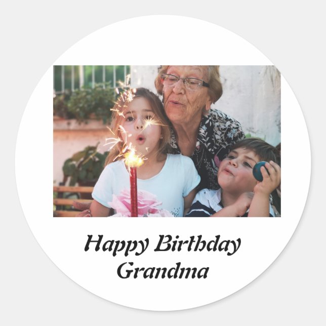 Pegatina Redonda Personalizado Feliz cumpleaños foto de la abuela (Anverso)