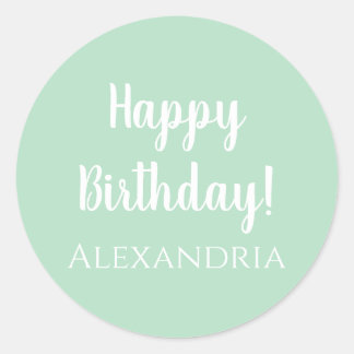 Pegatina Redonda Personalizado Feliz Cumpleaños Pastel Verde