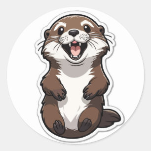 Pegatina Redonda Personalizado feliz Ilustracion Otter - Arte anima