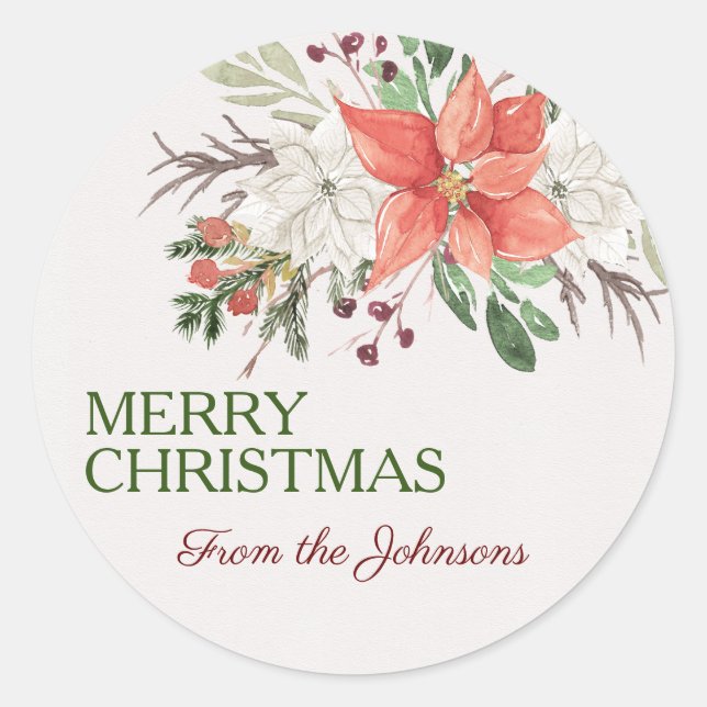 Pegatina Redonda Personalizado Feliz Navidad Añadir nombre Floral a (Anverso)