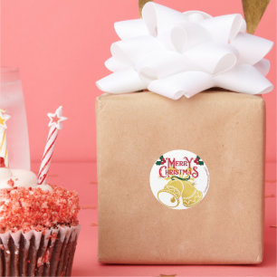 Pegatina Redonda Personalizado Feliz Navidad Golden Small