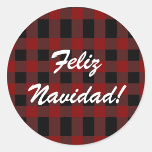 Pegatina Redonda Personalizado Feliz Navidad Navidades Red Plaid es