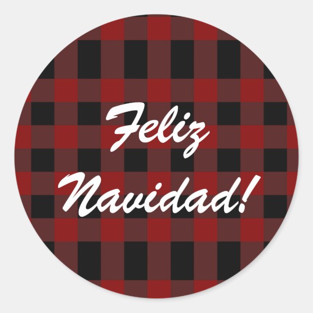 Pegatina Redonda Personalizado Feliz Navidad Navidades Red Plaid es (Anverso)