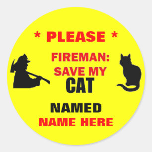 Pegatina Redonda Personalizado Fireman salva mi gato