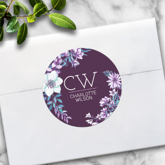 Pegatina Redonda Personalizado floral acuarela rosa bonito