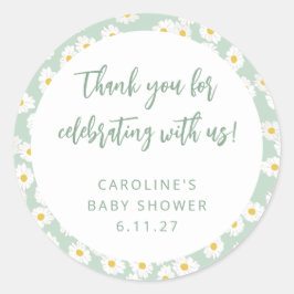 Pegatina Redonda Personalizado Floral Cute Sage Daisies Baby Shower