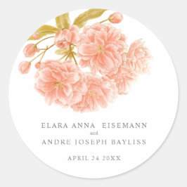 Pegatina Redonda personalizado floral de melocotón boda