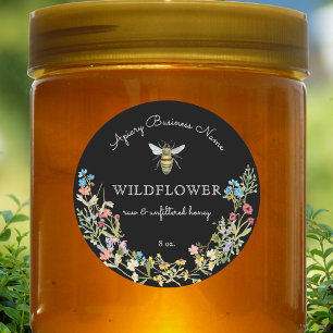 Pegatina Redonda Personalizado Floral Honey Bee