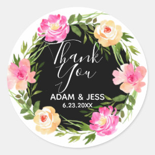Pegatina Redonda Personalizado Floral Wreath Gracias
