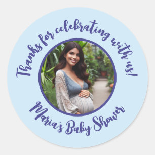 Pegatina Redonda Personalizado Foto Baby Shower Guión moderno Graci