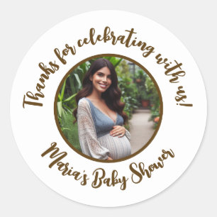 Pegatina Redonda Personalizado Foto Baby Shower Guión moderno Graci