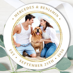 Pegatina Redonda Personalizado Foto Boda elegante de oro